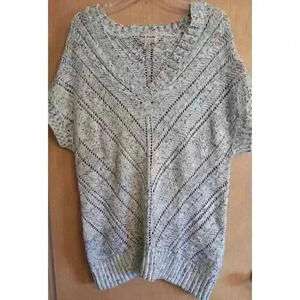 Miss Guided Womens XL Sweater Gray Knitted Short Sleeve‎ V Neck Pullover